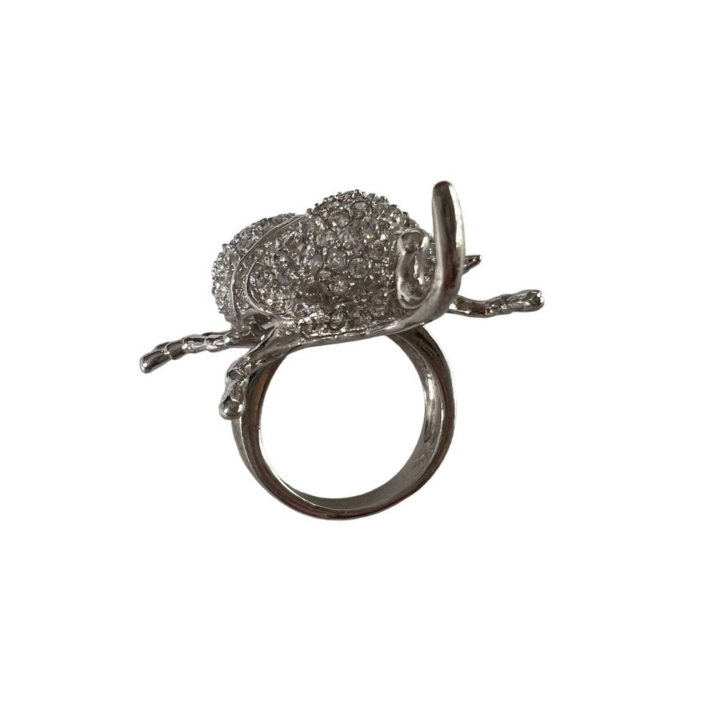 Anthropologie Oversized Sparkling Silver Beetle Scarab Ring Rhinestones … - Picture 6 of 6